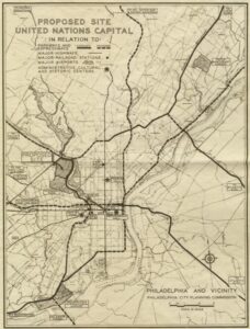 Map of Philadelphia showing location of Belmont Plateau in Fairmount Park.